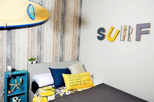 הקונספט לעיצוב החדר נבנה סביב חלומם של האחים לגלוש הקונספט לעיצוב החדר נבנה סביב חלומם של האחים לגלוש