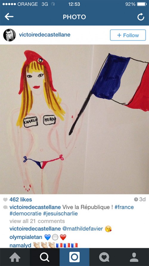 ויקטוריה דה קסטלן בתגובה למתקפת הטרור על פריז | צילום מסך מתוך האינסטגרם של ויקקטוריה דה קסטלן