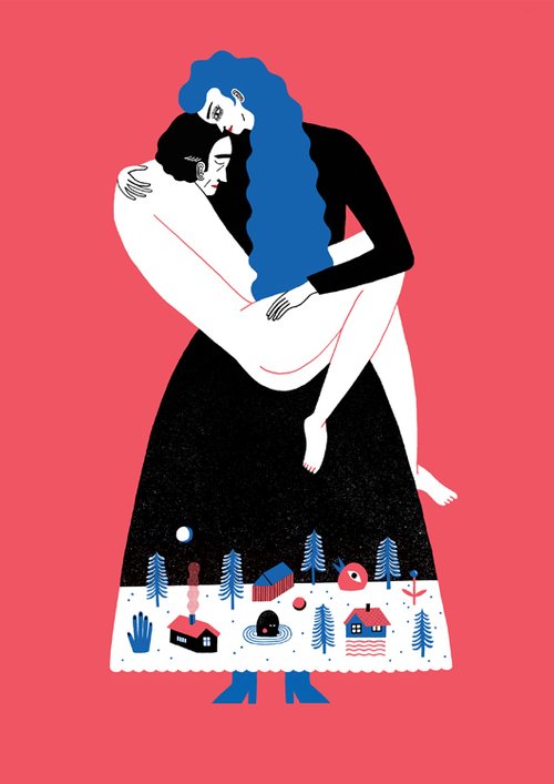 עבודה של נועה שניר, מתוך התערוכה "אהובותיו של הירשל הורוביץ", הוצגה&nbsp;בחנות הספרים "סיפור פשוט" שברחוב שבזי בנווה צדק