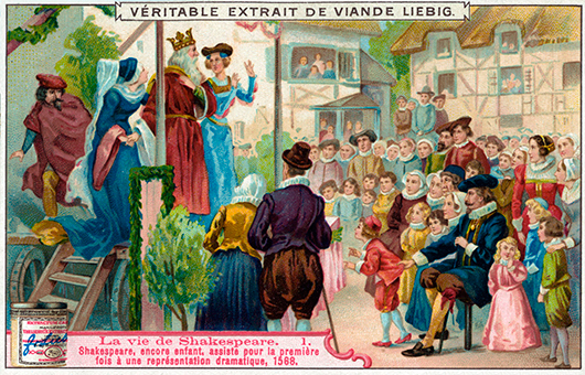 כרזת פרסומת המראה את שייספיר צופה בפעם הראשונה בחייו בהצגת תיאטרון. צילום: אימג' בנק