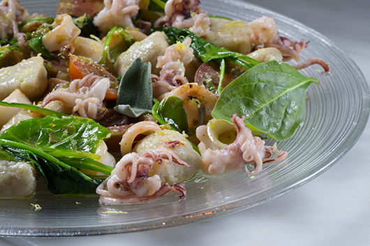 ניוקי טחינה וחציל שרוף עם קלמרי | צילום: אנטולי מיכאלו