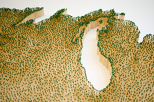 "U.S.A (burnt/unburnt)", 2011, גפרורי עץ | צילום באדיבות הצמד Claire Fontaine