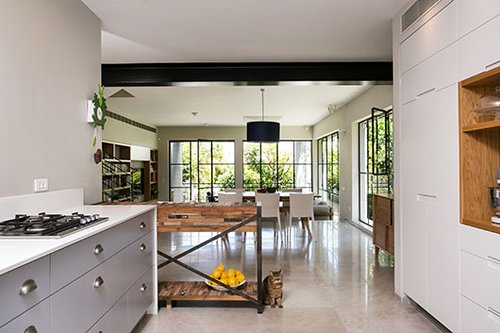 יחידת הריהוט הוגבהה לגובה הארונות ומשמשת משטח עבודה נוסף | צילום: שירן כרמל