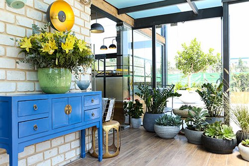 צמחייה וריהוט מעוצב יוצרים סביבת המתנה נעימה בחדר הרוח | צילום: שרית גופן