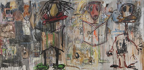  Aboudia Abdoulaye  Diarrassouba ללא כותרת, 2011, שמן על בד, 400X200 ס"מ, שמן על בד, באדיבות מוזיאון תל אביב לאמנות