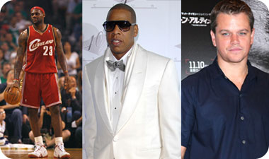 מימין: מאט דיימון, ג'יי זי ולברון ג'יימס