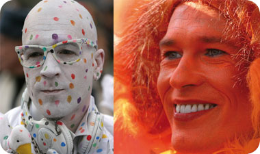 משתתפים בקרנבל מאסטריכט. המוטיב המרכזי של התחפושות הוא הומור עצמי: אפים מנוזלים, אוזניים ענקיות, משקפיים מצחיקים, וגברים בשמלות מפוארות