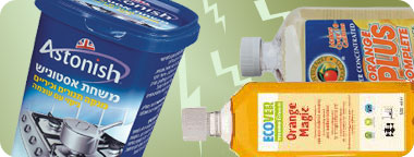 Orange plus Complete של Earth Friendly, מסיר השומנים והכתמים של Ecover ו-Astonish להסרת שומנים